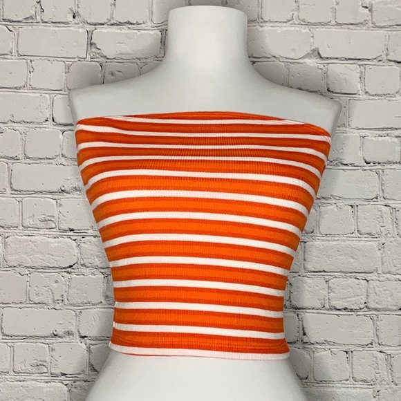 Red Striped Ribbed Tube/Cropped Top - NWT - Picture 1 of 2
